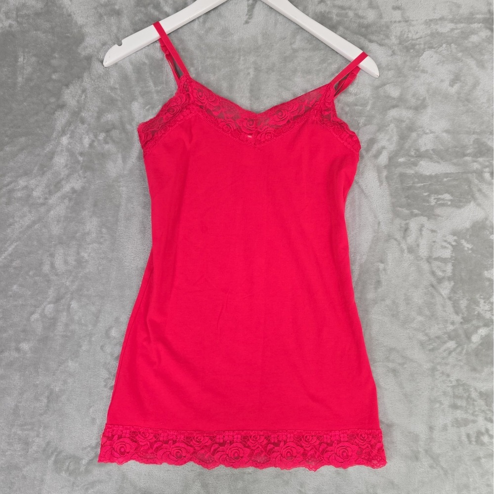 No Boundaries Juniors Long Roses Lace Trim Cami L 11-13 Hot Pink Y2K